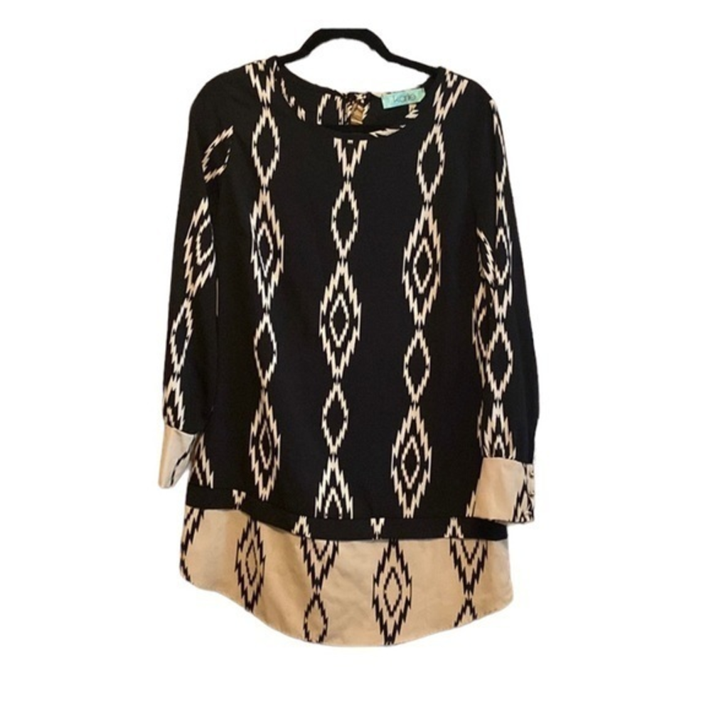 Karlie Women's Medium Geometric Long Sleeve Dress‎ Black White
